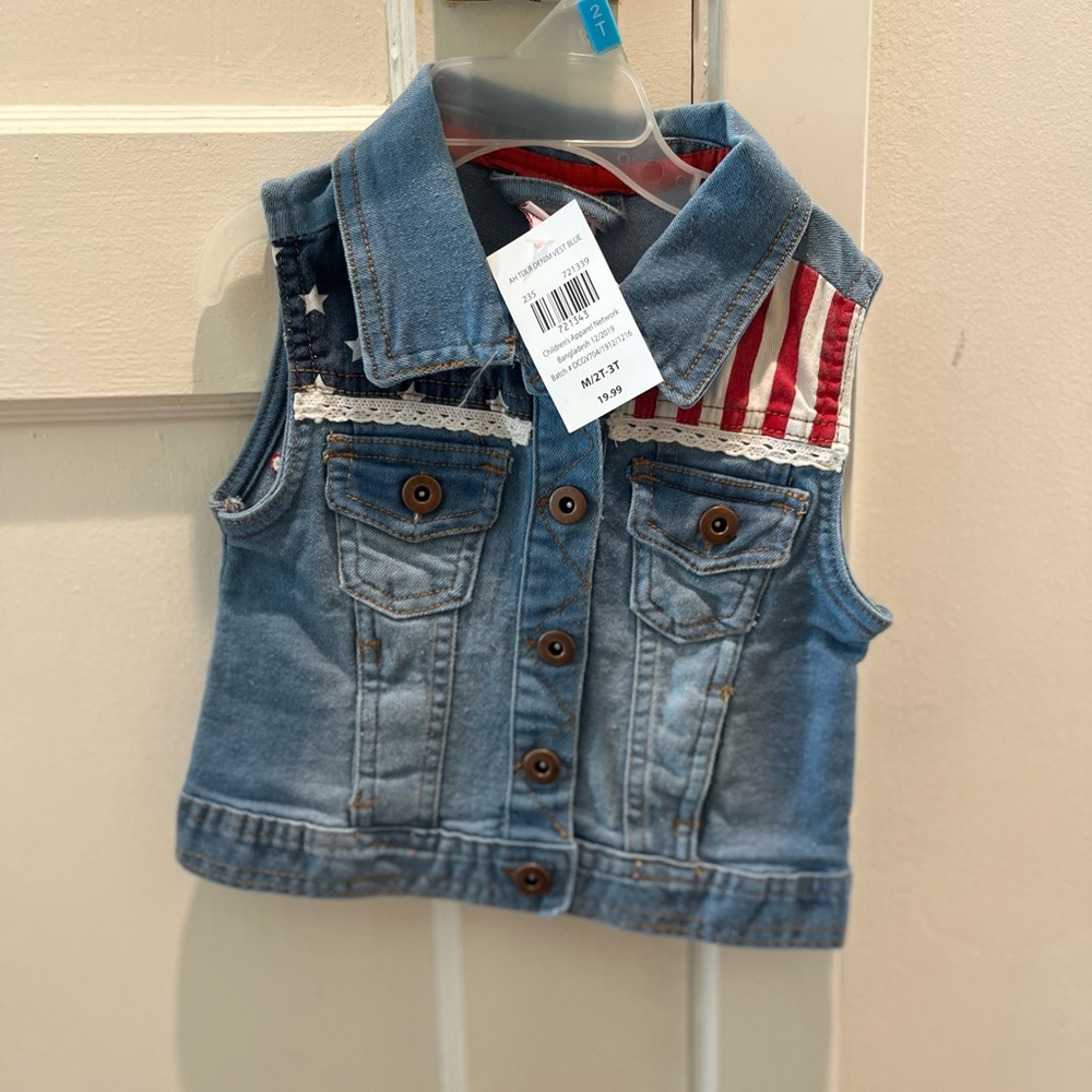 Denim Vest with American Flag Design